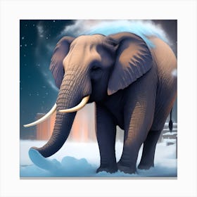 An Elephant Blowing Snow Away Canvas Print