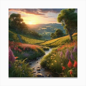 Sunset In The Meadow 1 Canvas Print