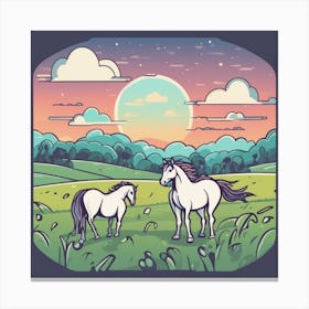 Two Horses In The Meadow Canvas Print