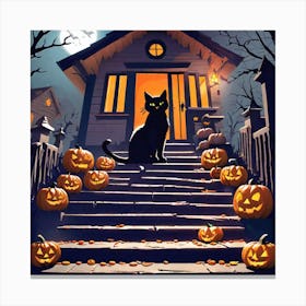 Halloween House With Pumpkins 6 Canvas Print