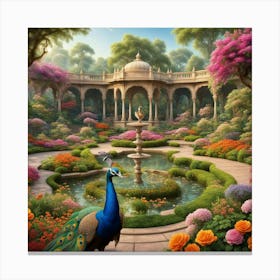 Peacock In The Garden 8 Canvas Print