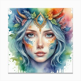 Watercolor Of A Girl With Horns Canvas Print