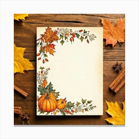 An Autumn Themed Holiday Card Adorning A Vintage Rustic Wooden Finish Laden With A Hand Drawn Dispu 2 2 Canvas Print