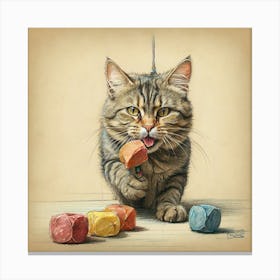 Cat Playing With Toys Canvas Print