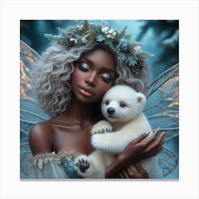 Fairy Girl With Polar Bear Canvas Print