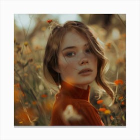 Girl In A Field Of Flowers Canvas Print