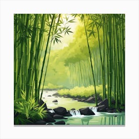 A Stream In A Bamboo Forest At Sun Rise Square Composition 373 Canvas Print