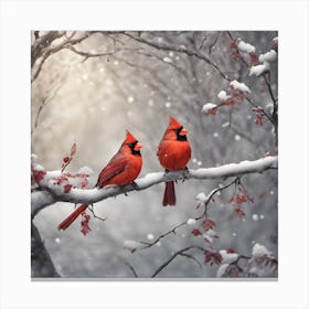 Cardinals In The Snow Canvas Print