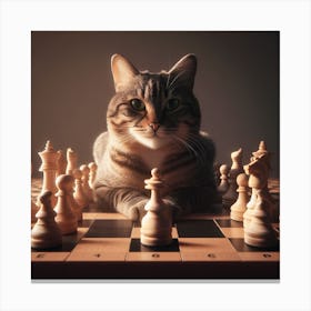 Cat On Chess Board Canvas Print