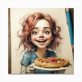 Cartoon Girl With Waffles Canvas Print