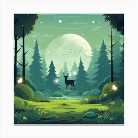 Forest Landscape With Deer Canvas Print