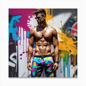 Man In Colorful Swim Trunks Canvas Print