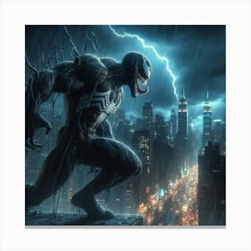 The rain-soaked city is the perfect setting for Venom, the lethal protector, to emerge from the shadows and protect the innocent from the evil that lurks in the darkness. Canvas Print