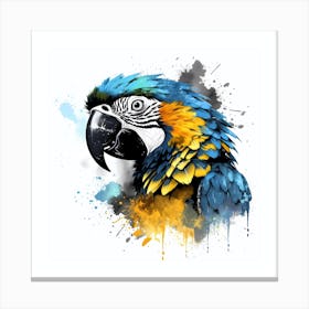Blue And Yellow Macaw With Ink Splash Effect Canvas Print