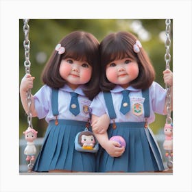 Two Asian Girls On A Swing Canvas Print