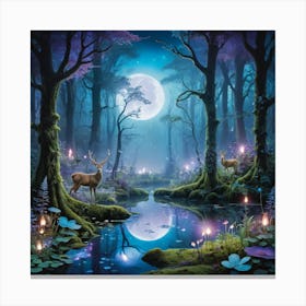 Enchanted Forest With Magical Creatures Canvas Print