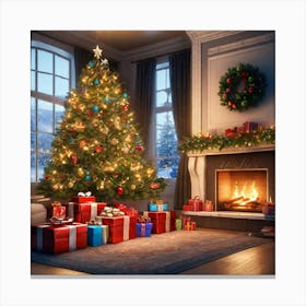 Christmas Tree In The Living Room 100 Canvas Print