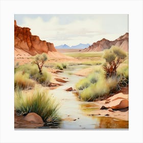 Watercolor A Wserene Landscape In Atacama Desert Bathed In Shades Of Terracotta Olive Green Canvas Print