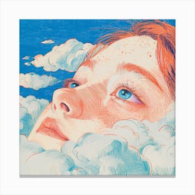 Cloudy Sky Woman's Portrait Hand Drawing Illustration Canvas Print