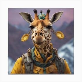 Close Up Portrait, Anthropomorphic Giraffe Mountaneer Wearing An Expedition Outfit, In The Himalayas Canvas Print