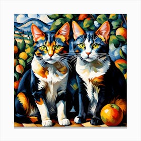 Two Cats With Oranges Modern Art Cezanne Inspired 1 Canvas Print