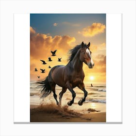 Horse Running At Sunset Canvas Print