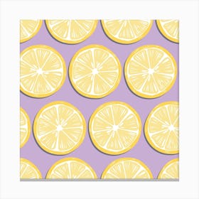 Lemon Slices On Light Purple Pattern Square Canvas Print