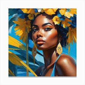 African American Woman With Flowers Canvas Print