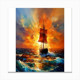 Sailing Ship At Sunset Canvas Print