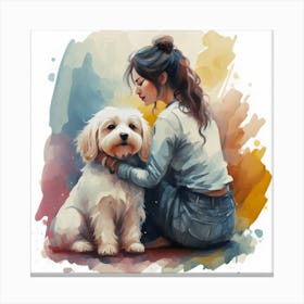 Girl With Dog Canvas Print