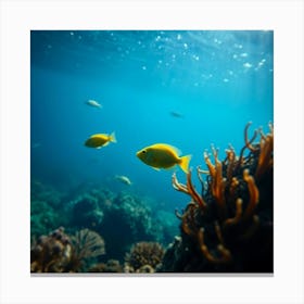 Yellow Fish On Coral Reef Canvas Print