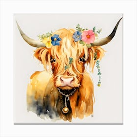 Highland Cow With Flowers Canvas Print