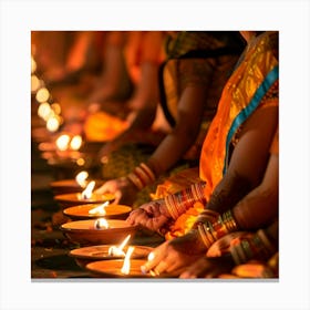 Women Lighting Diyas 1 Canvas Print