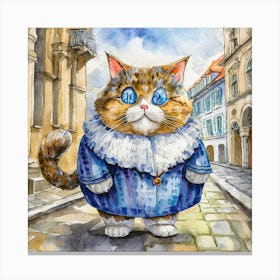 Cat In Blue Coat Canvas Print