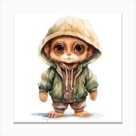 Watercolour Cartoon Tarsier In A Hoodie 3 Canvas Print