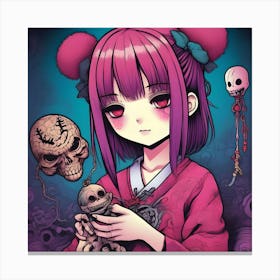 Anime Girl Holding Skeletons Canvas Print