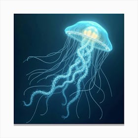 A Whimsical Jellyfish With Tendrils Of Glowing, Fractal Light Drifting Through A Dreamlike Sea 1 Canvas Print