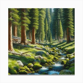 Stream In The Woods, Acrylic Painting Style Canvas Print