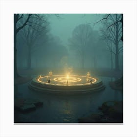 A Magical Stone Circle Glowing With Runes And Surrounded By Mystical Fog 1 Canvas Print