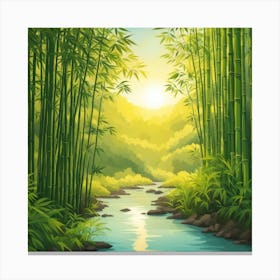 A Stream In A Bamboo Forest At Sun Rise Square Composition 162 Canvas Print