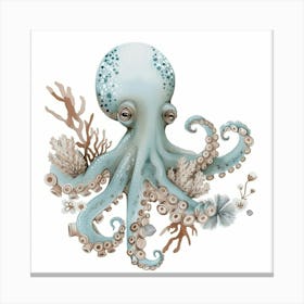 Storybook Style Octopus With Ocean Plants 2 Canvas Print