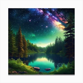 Starry Sky Over Lake 8 Canvas Print
