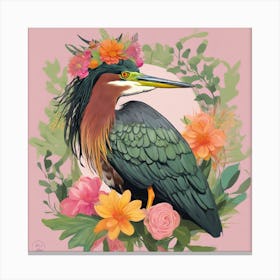 Heron With Flowers 5 Canvas Print