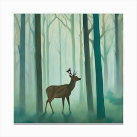 Deer in Misty Forest Series. Style of Hockney. Canvas Print