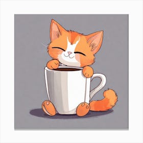 Cute Orange Kitten Loves Coffee Square Composition 39 Canvas Print