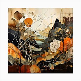 Landscape With Trees, Floral Pattern, Abstract Piece With Organic Shapes And Earthy Colors art print Canvas Print