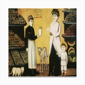 Family In A Market Canvas Print