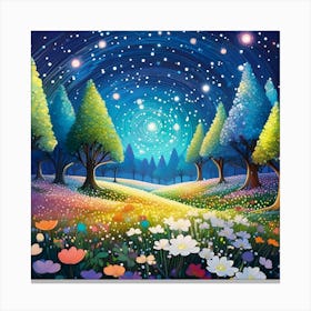 Night Sky With Flowers And Trees Canvas Print