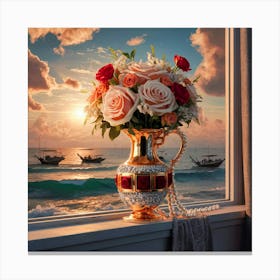 Roses On A Window Sill Canvas Print