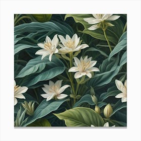 Seamless Pattern With White Flowers Canvas Print